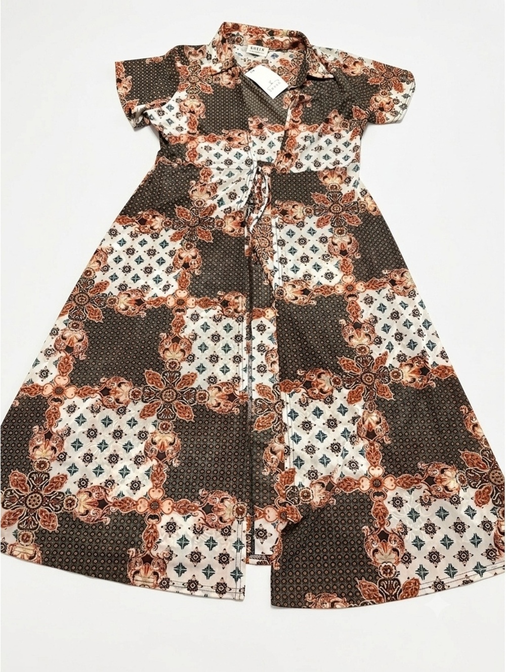 New with Tags EMBER Paisley Patchwork Short Sleeve Duster Cardigan - Size L